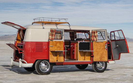 Vanlife 1963 VW Kombi Camper van with all the doors opened showing the inside